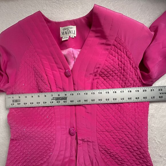 Vintage Gazzelle Ciampi Magali Evening Jacket Pink Quilted Beaded Silk Size 14 - Picture 8 of 10